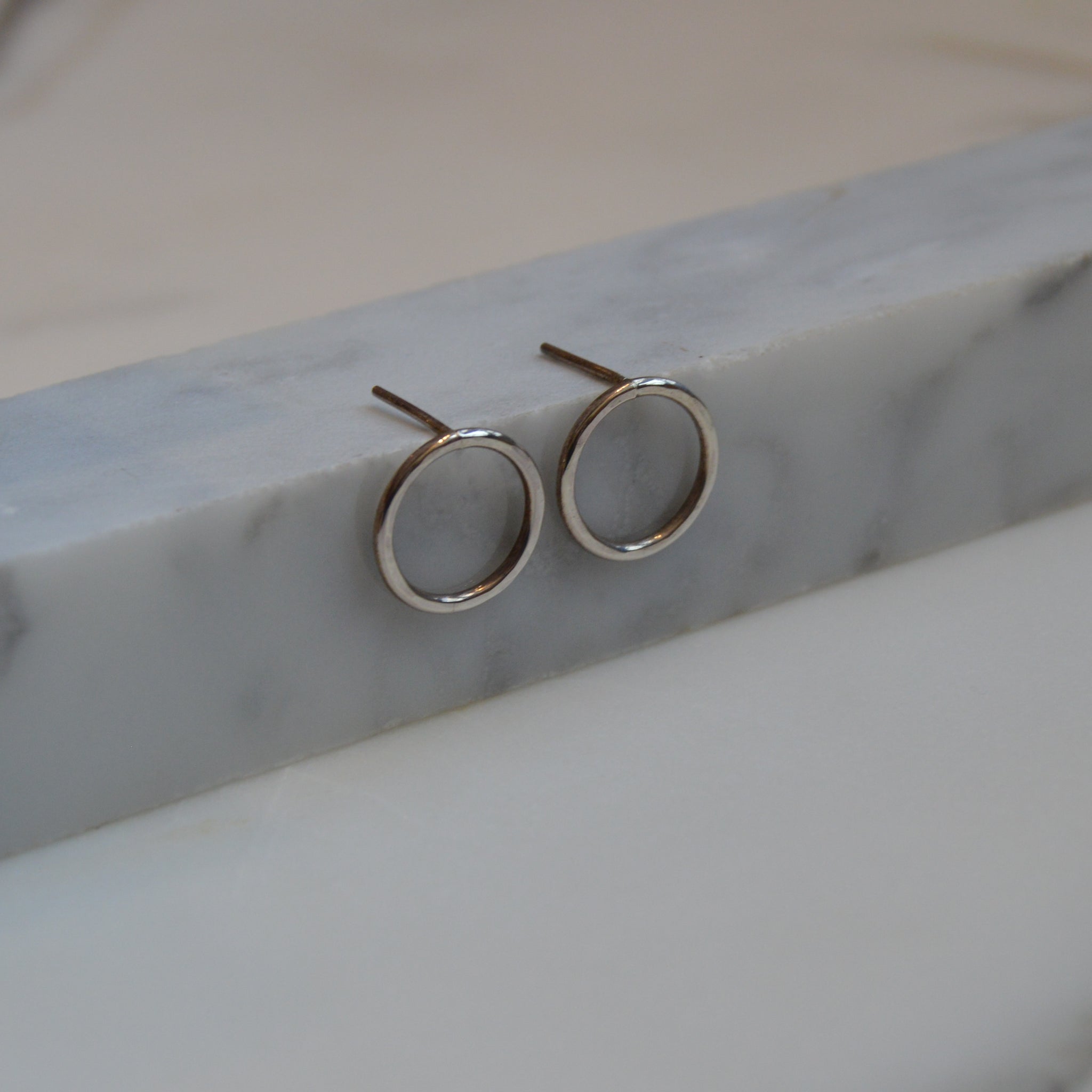 Simple Silver Circle Earrings Hammered Silver Circle 