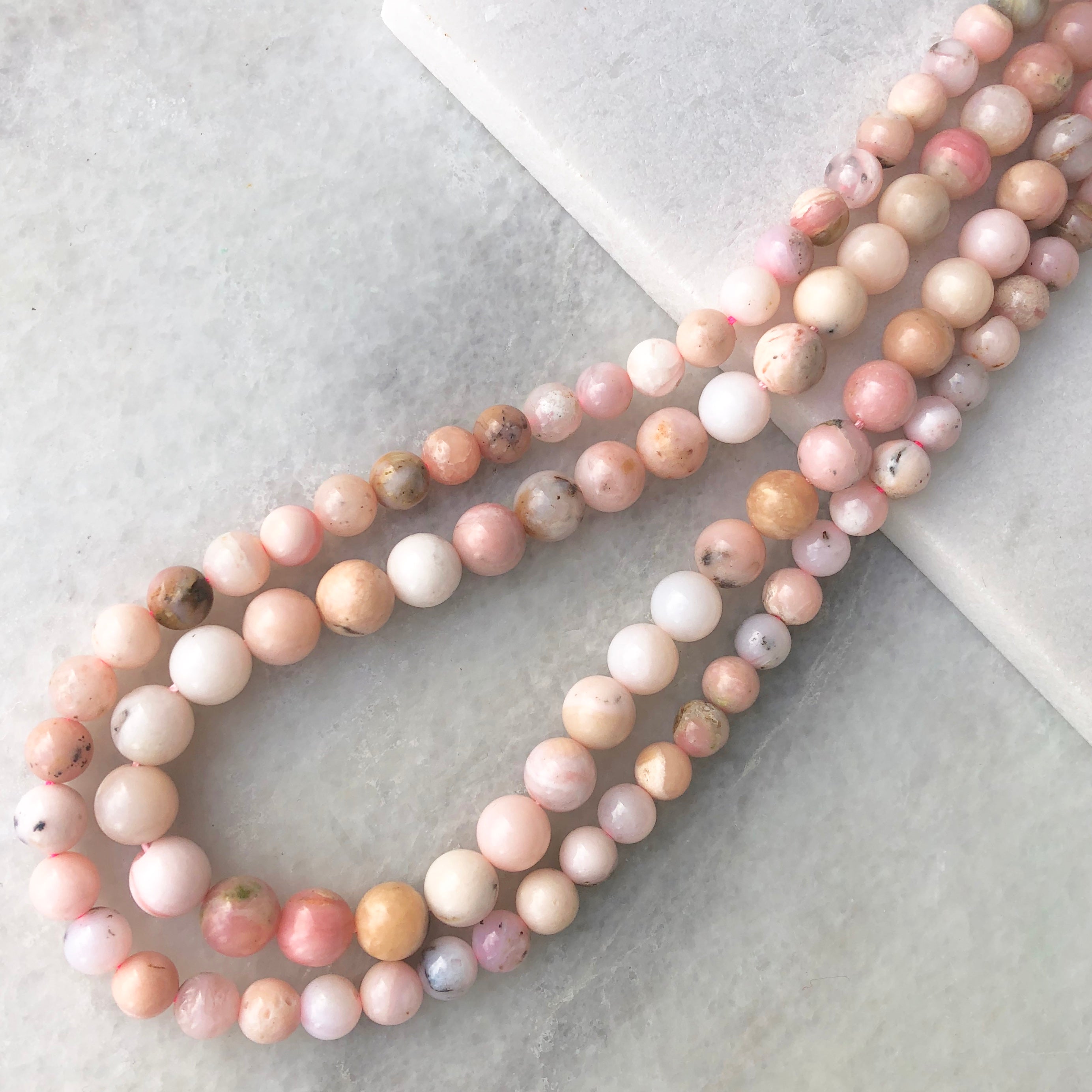 Wholesale 5 Strand, Pink Opal Beads, Peruvian Pink Opal Gemstone Beads, Heishi Cut Pink Opal, 5mm - 6mm Bead Size, 17