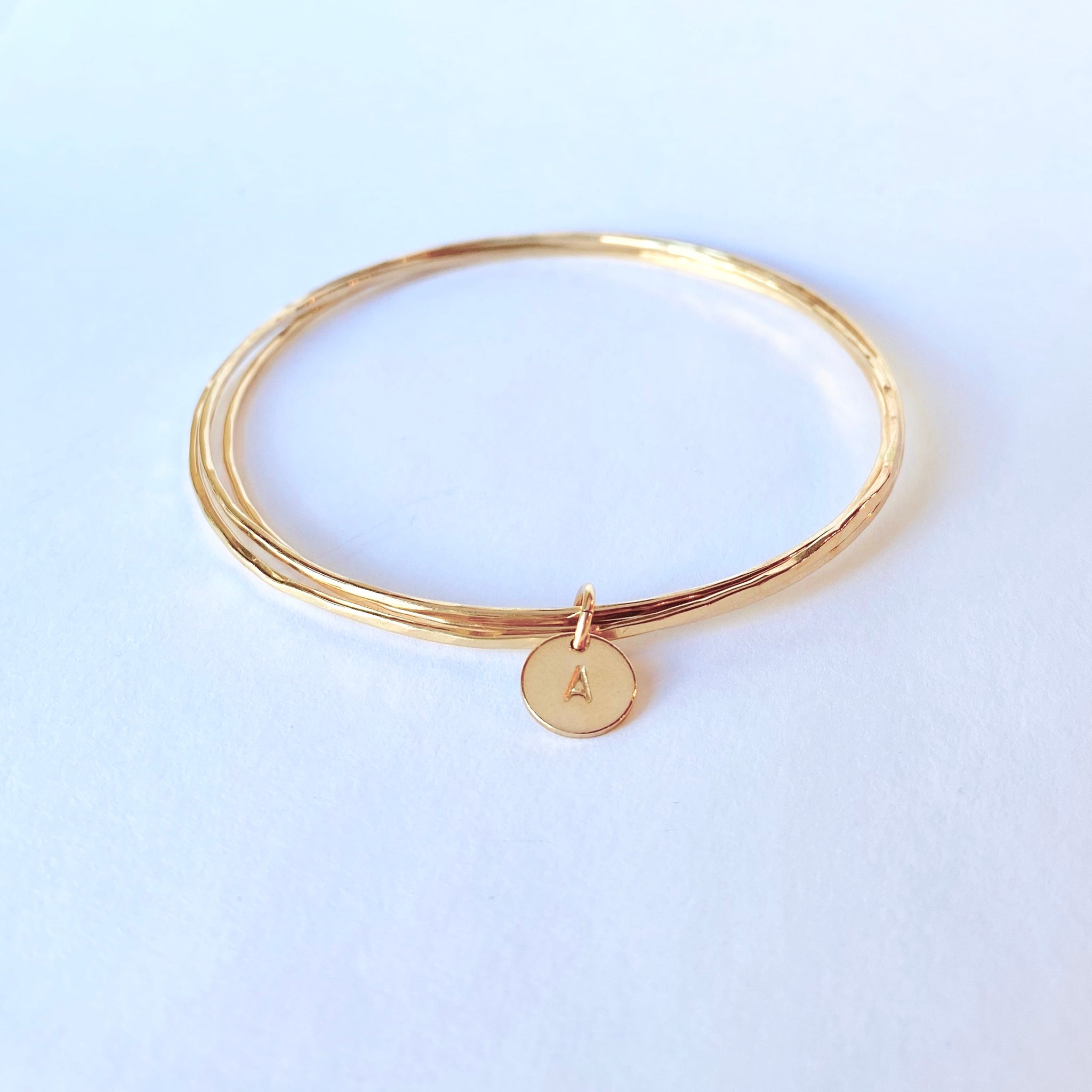 Letter V - Expandable Bangle Charm Bracelet in Gold